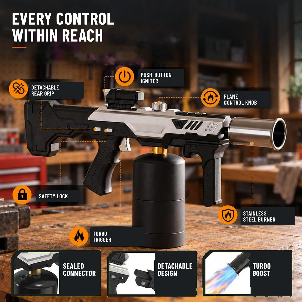 Turbo Propane Torch – One-Touch Max Flame, Push-Button Ignition